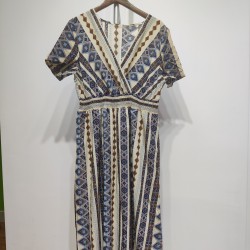 Summer Bohemian Style V-Neck High Waist Dress