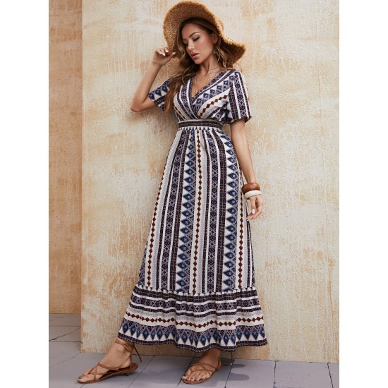 Summer Bohemian Style V-Neck High Waist Dress