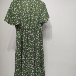 Printed bow round neck waist women's dresses