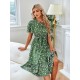Printed bow round neck waist women's dresses