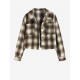 Women's Turn Down Collar Pocket Design Plaid Print Single-breasted Woolen Crop Jacket